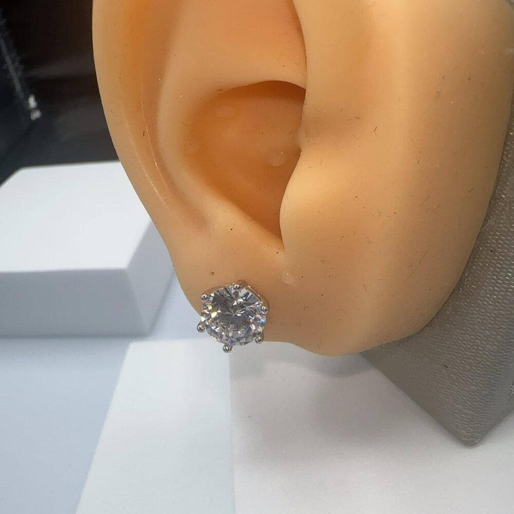 Sterling Silver Cubic Zirconia 2 CT Stud Earrings - Picture 4 of 4
